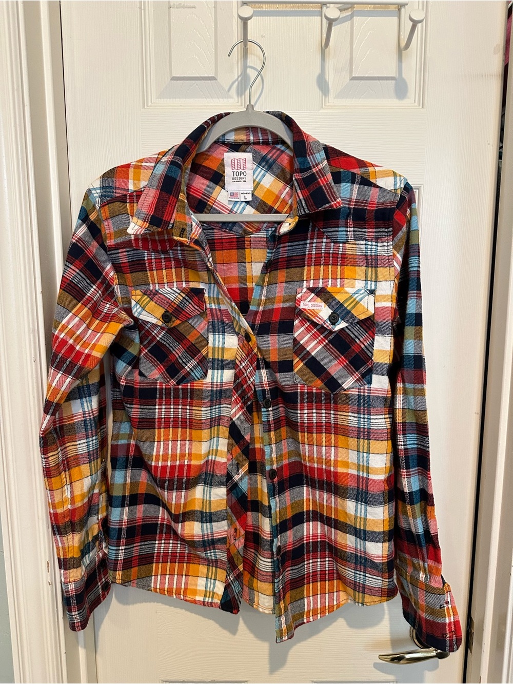 Topo Designs Women's Plaid Flannel Shirt Jacket - Red, Yellow, Navy, Teal, Cream